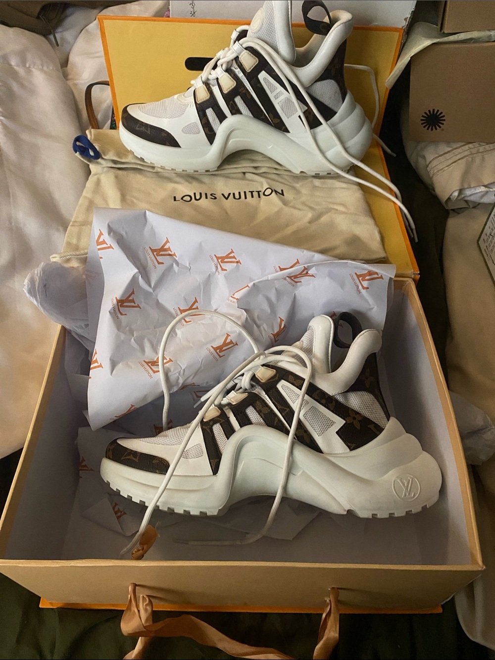 Louis Vuitton White and Brown Monogram Archlight-Style Sneakers